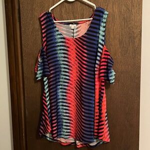 Avenue Multicolor Striped Cold Shoulder Blouse